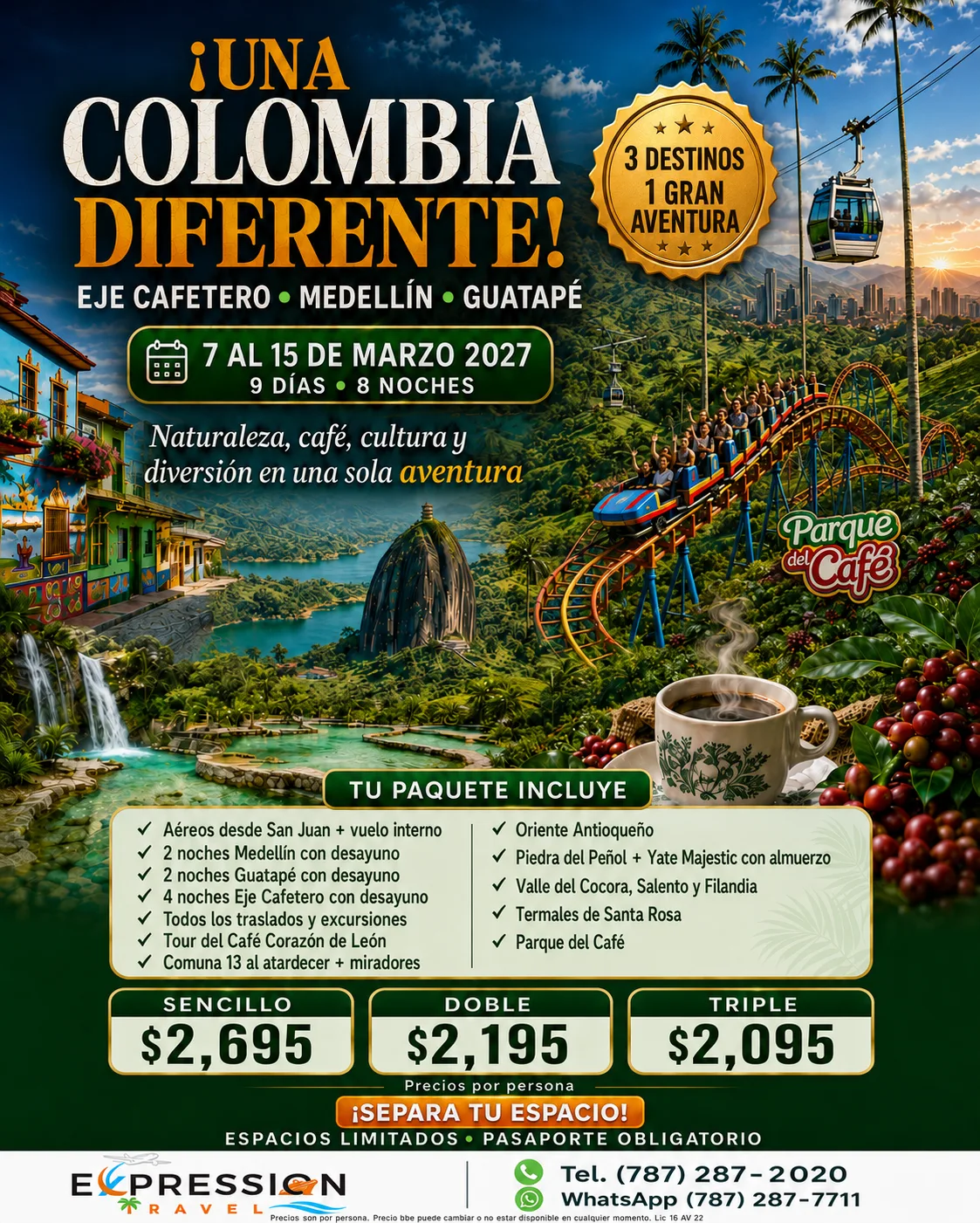 ¡Una Colombia Diferente! Eje Cafetero, Medellín y Guatapé 2027