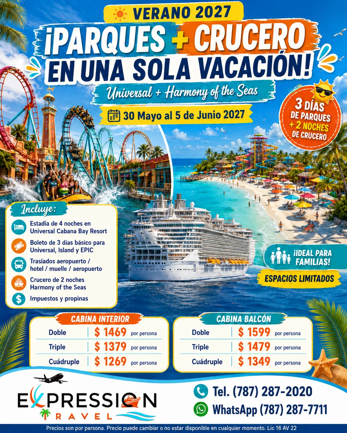 Universal + Harmony of the Seas — Mayo/Junio 2027