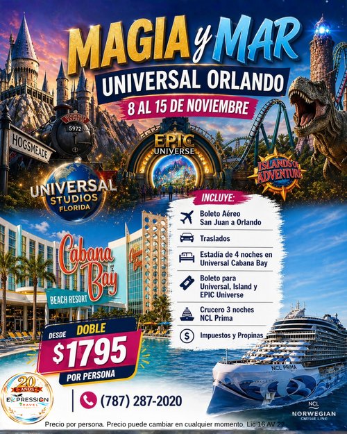 Magia y Mar Universal con crucero NCL